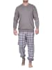 NORMANN Schlafanzuzg langarm Pyjama Bündchen Karohose Übergröße in grau