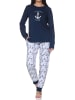 NORMANN Langarm Pyjama Schlafanzug Bündchen Maritimer Look in marine