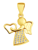 Adeliás Damen Anhänger – Engel Herzanhänger aus 925 Silber mit Zirkonia in gold