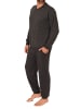 NORMANN Schlafanzug langarm Pyjama BündchenStreifen - 78040 in dunkelgrau