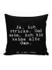 Mr. & Mrs. Panda Sofa Kissen Ja, ich stricke. Und... mit Spruch in Schwarz