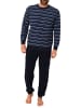 NORMANN Lange Frottee Pyjama Schlafanzug Bündchen Streifen - 50169 in marine