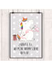 Mr. & Mrs. Panda Poster Einhorn Näherin mit Spruch in Grau Pastell