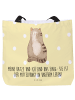 Mr. & Mrs. Panda Strandtasche Katze Sitzen mit Spruch in Gelb Pastell