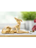Mauro Ferretti Goldene Harzstatue eines liegenden Hundes, 32,2 x 9,5 x 18,3 cm