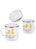 Mr. & Mrs. Panda Camping Emaille Tasse Verlobung Glück mit Spruch in Weiß