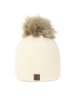 Faera Lurex Kunstfell Bommelmütze mit Fleece Innenfutter in Beige