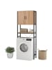 relaxdays Waschmaschinenschrank in Natur / Schwarz - (B)64,5 x (H)170 x (T)27 cm