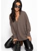 SASSYCLASSY Oversized Cardigan mit V-Ausschnitt und Kaschmiranteil in Taupe