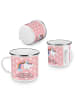 Mr. & Mrs. Panda Camping Emaille Tasse Einhorn Pegasus mit Spruch in Rot Pastell