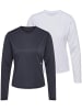 Hummel T-Shirt 2er-Set Rundhals Langarm Regular Fit in Weiß-Dunkelblau
