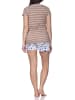 NORMANN Kurzarm Schlafanzug Shorty Pyjama Streifen Übergrößen in creme