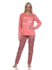 NORMANN Damen Schlafanzug lang mit lässigem Print und Allover-Muster - 86325 in apricot