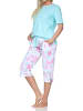 NORMANN Schlafanzug kurzarm Caprihose Pyjama Schleifen Motiv in türkis