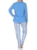 NORMANN Schlafanzug langarm Pyjama karierter Hose Jersey Übergrößen in blau