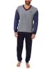 NORMANN Frottee Schlafanzug langarm Pyjama Bündchen - 49632 in blau