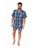 NORMANN kurzarm Schlafanzug Shorty Pyjama gewebt zum Knöpfen - 80172 in blau