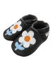 Bemesu Schwarze Baby-Leder-Laufschuhe, komfortabel mit rutschfester Sohle - Blumenmotiv