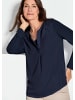 GOLDNER Kurzgröße:  Elegantes Chiffonshirt mit Jersey-Details in marine