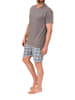 NORMANN Schlafanzug kurzarm Shorty mit karierter Jersey Hose in grau
