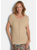 GOLDNER Stricktop Rippstrickpullover mit V-Ausschnitt in beige