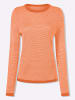 Sieh an! Rundhalspullover in papaya-ecru-gemustert