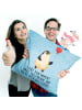 Mr. & Mrs. Panda Zierkissen Pinguin Luftballon mit Spruch in Eisblau