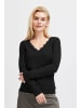 PULZ Jeans Strickpullover PZSARA V-Neck Lace Pullover - 50207566 in schwarz