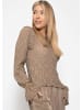 SASSYCLASSY Langarm Spitzenshirt mit Volantärmeln in Taupe
