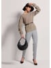 MADELEINE Langarm Pullover mit U-Boot-Ausschnitt in silbergrau / wollweiß / melange