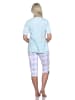 NORMANN Schlafanzug kurzarm karierter Capri Hose Jersey - 78807 in hellblau