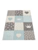 KADIMA DESIGN Kinderteppich Herz‑Kronen‑Patchwork Kinderzimmer in Blau