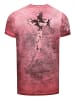 Rusty Neal Vintage Biker T-Shirt mit Skull All Over Print, Oil Wash & Raw Edge in Weinrot