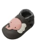 Yalion Baby Krabbelschuhe aus Leder mit rutschfester Sohle – Grau mit Elefantenmuster