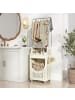 COSTWAY 3-stufig Kleiderstangen schmal mit Wäschekorbwagen in Beige