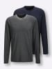 WITT WEIDEN Schlafanzug-Shirt in marine + anthrazit-meliert
