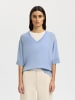 SELECTED FEMME Gestricktes V-Neck T-Shirt aus Merinowolle in Cashmere Blue