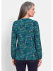 GOLDNER Jerseybluse mit Rundhals, V-Ausschnitt in petrol / gemustert