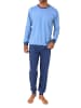 NORMANN Langarm Schlafanzug Pyjama Bündchen Minimalprint in blau-mel.
