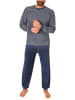 NORMANN Frottee Schlafanzug lang Pyjama RingelMuster - 82335 in blau