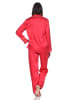 NORMANN Satin Schlafanzug langarm Pyjama Knopfleiste in rot