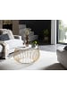 SalesFever Couchtisch Ø 60 cm Glasplatte Marmoroptik Weiß Metalldrahtgestell in Goldfarben