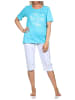 NORMANN Schlafanzug kurzarm Capri Pyjama Pyjamahose Herz print - 85062 in hellblau
