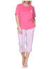 NORMANN Schlafanzug Capri kurzarm Streifenoptik Übergrössen 125 204 90 667 in pink