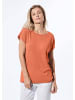 GOLDNER Kurzgröße:  Leinenoptik-Shirt, U-Boot-Ausschnitt in mandarine
