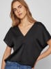 Vila Satin Blusen Shirt Top Glänzendes Kurzarm Oberteil in Schwarz
