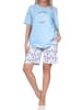 NORMANN Kurzarm Pyjama Schlafanzug Shorty Maritimer Look in hellblau