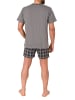 NORMANN Schlafanzug kurzarm Shorty mit karierter Jersey Hose - 86246 in grau