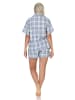 NORMANN Kurzarm Flanell Schlafanzug Shorty Pyjama kariert - 88112 in blau
