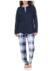NORMANN Schlafanzug langarm Pyjama karierter Hose Jersey - 87030 in marine